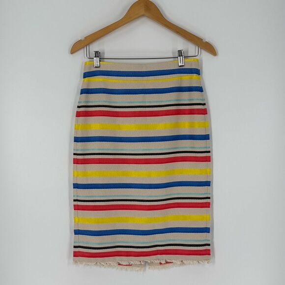 J.Crew Jacquard Pencil Skirt in Cream/ Rainbow Stripe | Size 2 - Picture 1 of 7